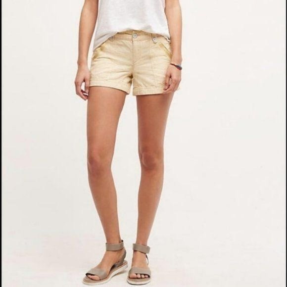 Anthro Pilcro Linen Striped Shorts Colorblock - Picture 1 of 5